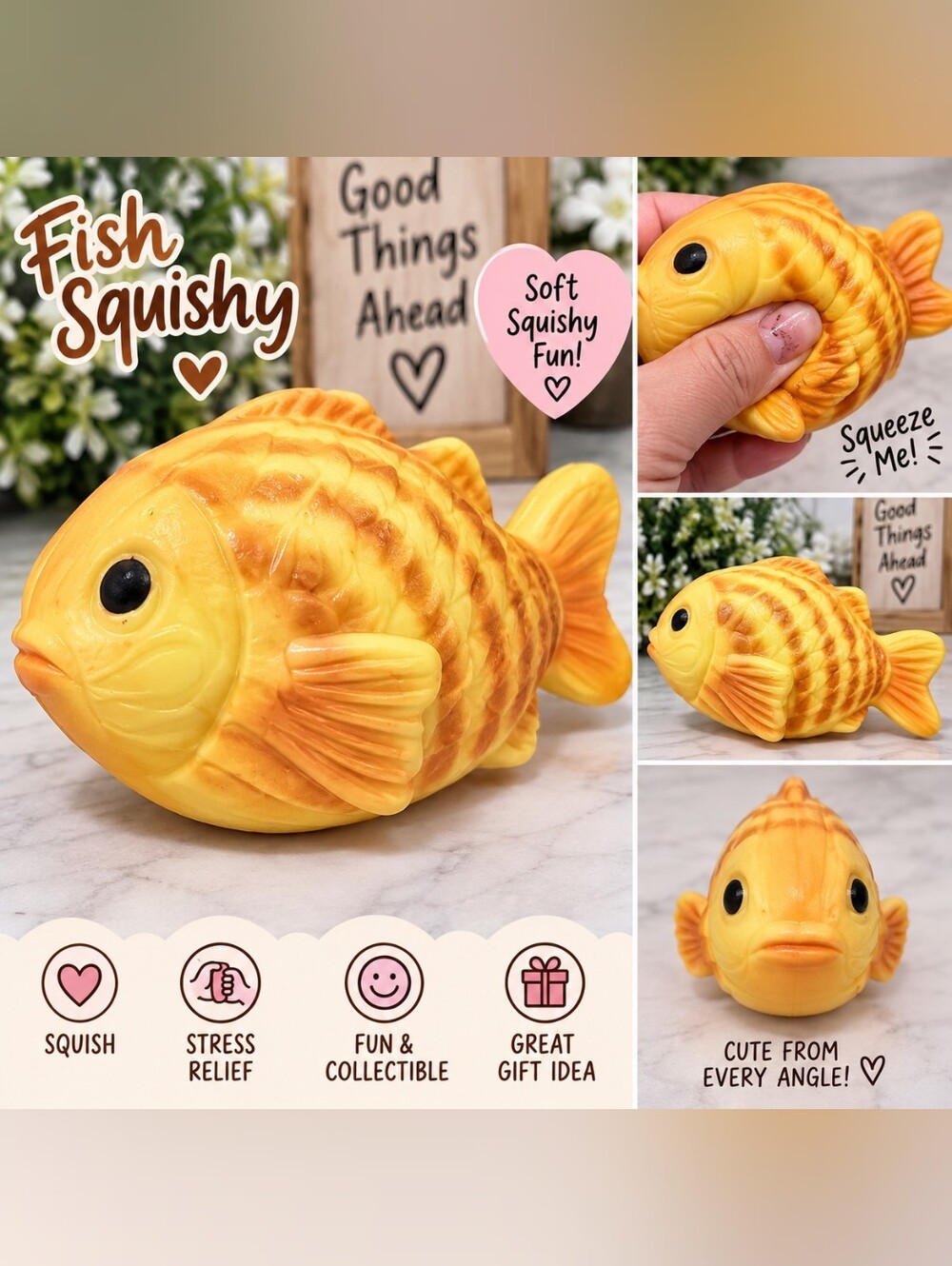 Yellow Squishy Fish Stress Relief Toy - Soft Collectible